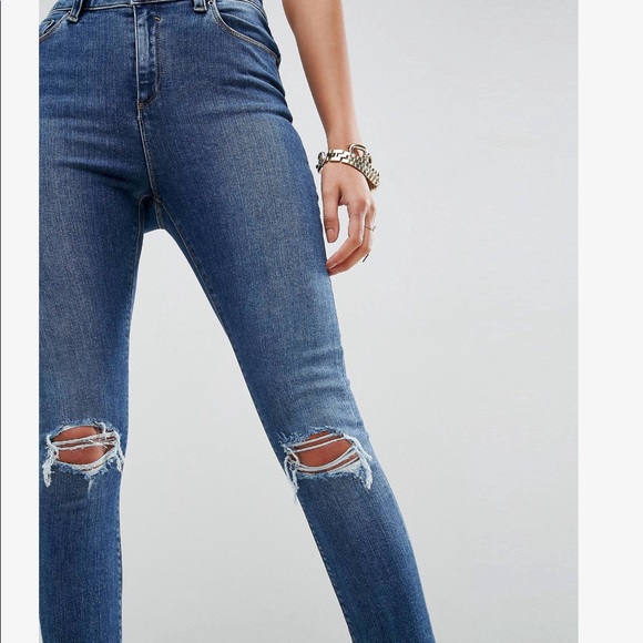 ASOS Ridley High Waist Skinny Jeans with Rips - Picture 5 of 9